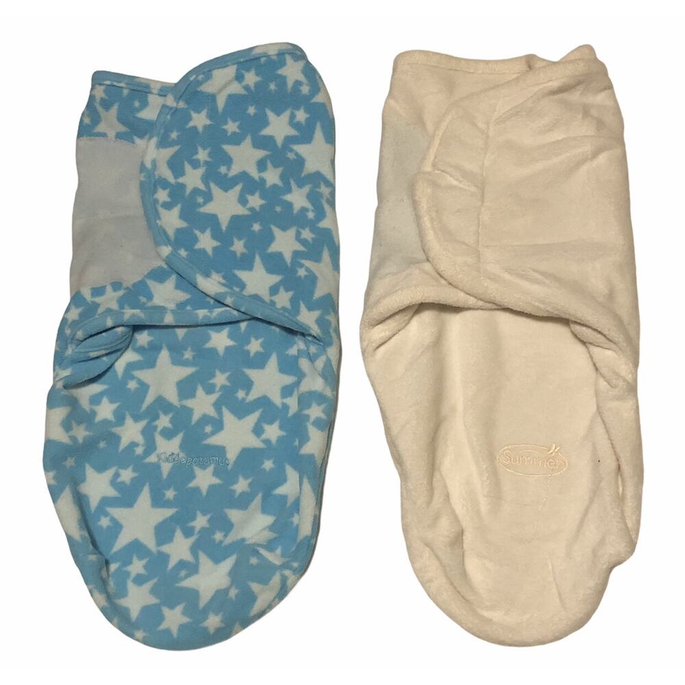 Summer And Kiddopotamus Blue Star Off White Fleece Swaddle SMALL